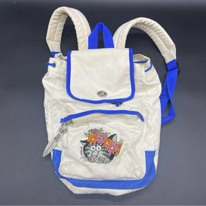 Vintage B Kliban Mini Backpack Bag Canvas Turn Lock Cat White Pouch Cotton